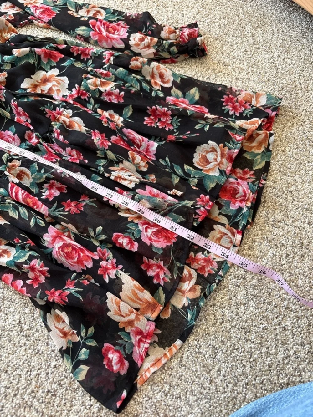 American Eagle Outfitters Black Floral Long-Sleeve Tiered Dress
